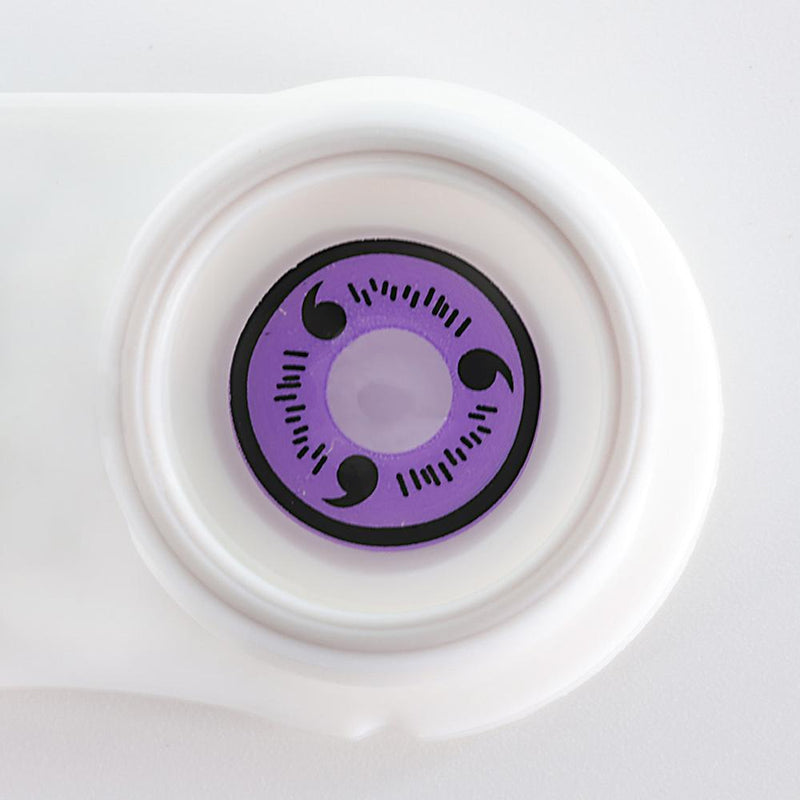 Purple Sasuke Sharingan cosplay contacts lenses in the lens case