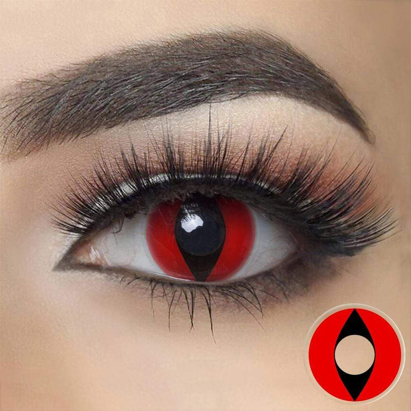 Red Cat Eye colored contacts in the dark eyes